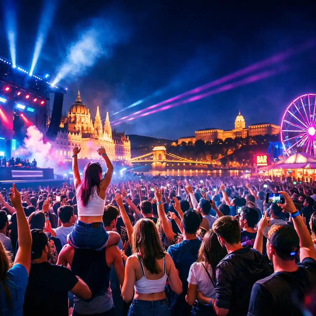Vibráló városi fesztiválhangulat fényekkel és tömeggel URBAN PARTY SPACE eseményen