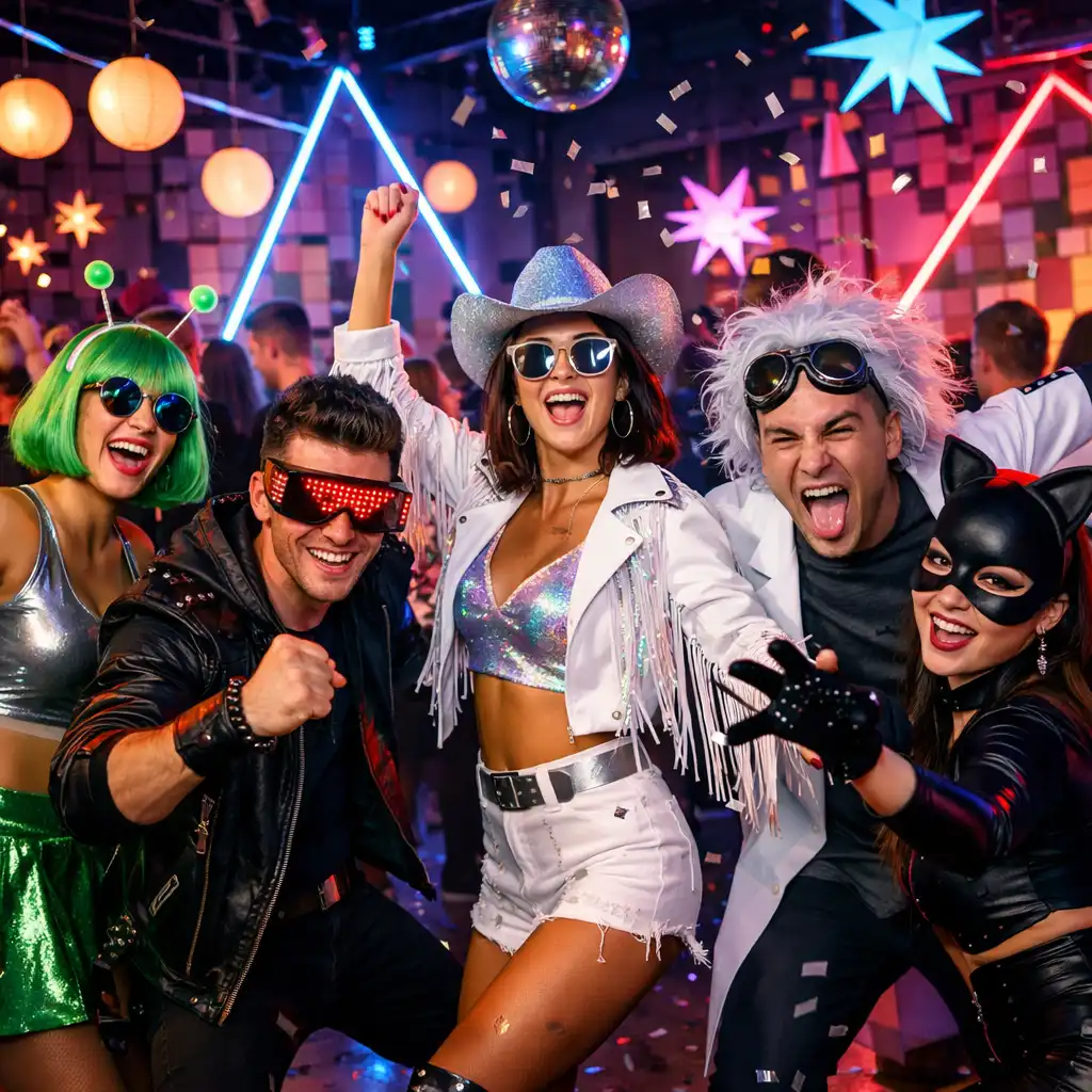 Egyedi tematikus party neon fényekkel, kreatív dress code-dal és táncoló vendégekkel
