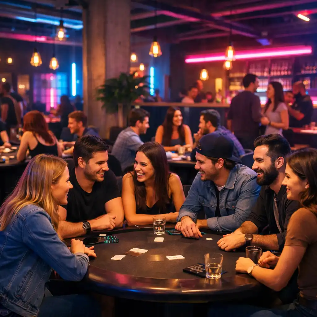 Társasági offline póker est városi neon hangulattal
